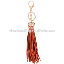 2016 trending products rhinestone crown with leather tassel keyring custom keychain